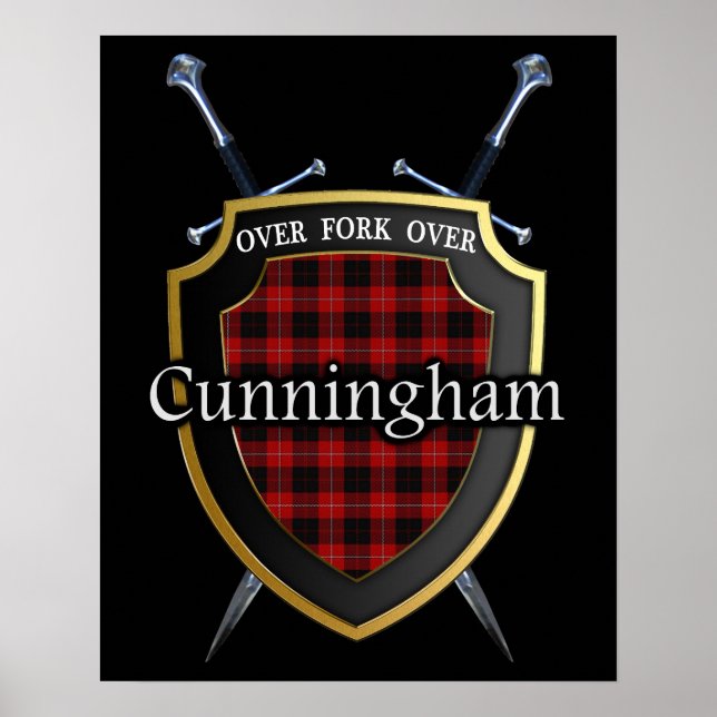 Póster Clan Cunningham Tartan Scottish Shield & Swords (Frente)