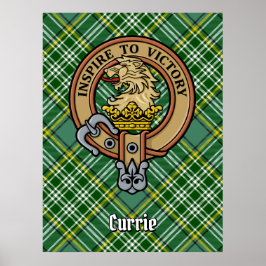 Póster Clan Currie Lion Escudo sobre Tartán