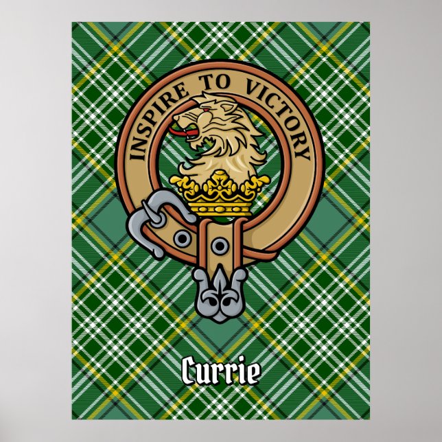 Póster Clan Currie Lion Escudo sobre Tartán (Frente)