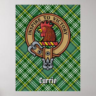 Póster Clan Currie Rooster Escudo sobre Tartán