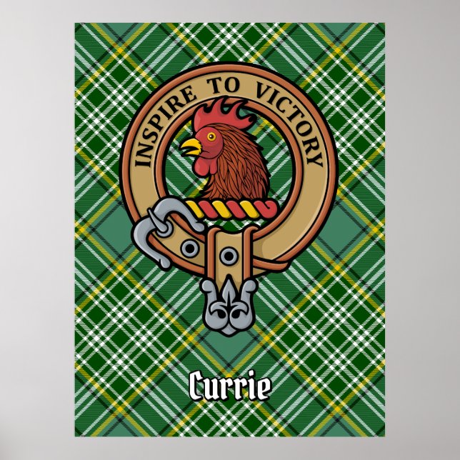 Póster Clan Currie Rooster Escudo sobre Tartán (Frente)