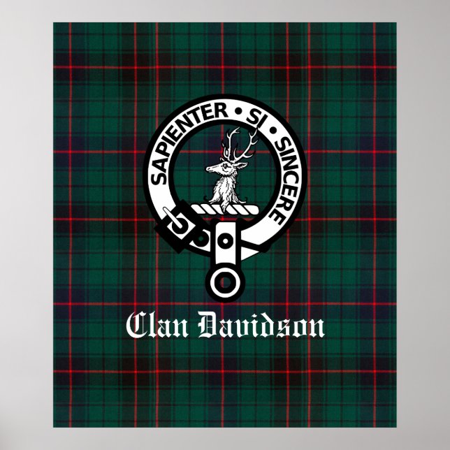 Póster Clan Davidson Escudo Badge y Tartán (Frente)