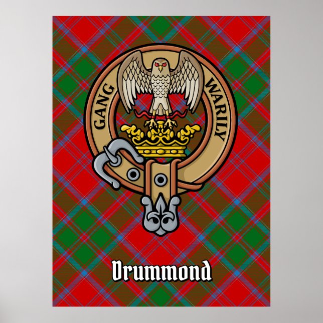 Póster Clan Drummond Escudo sobre Tartán (Frente)