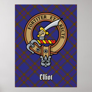 Póster Clan Elliot Escudo sobre el tartán moderno