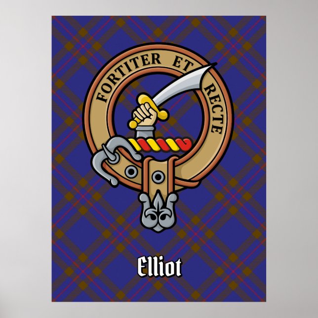 Póster Clan Elliot Escudo sobre el tartán moderno (Frente)