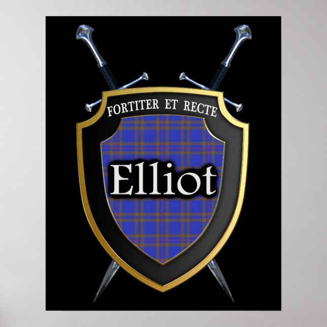 Póster Clan Elliot Tartan Scottish Shield & Swords (Frente)