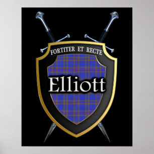 Póster Clan Elliott Tartan Scottish Shield & Swords
