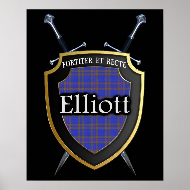 Póster Clan Elliott Tartan Scottish Shield & Swords (Frente)