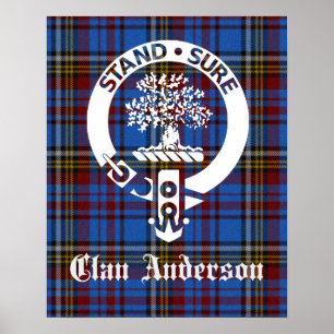 Póster Clan escocés Anderson Escudo y Tartán