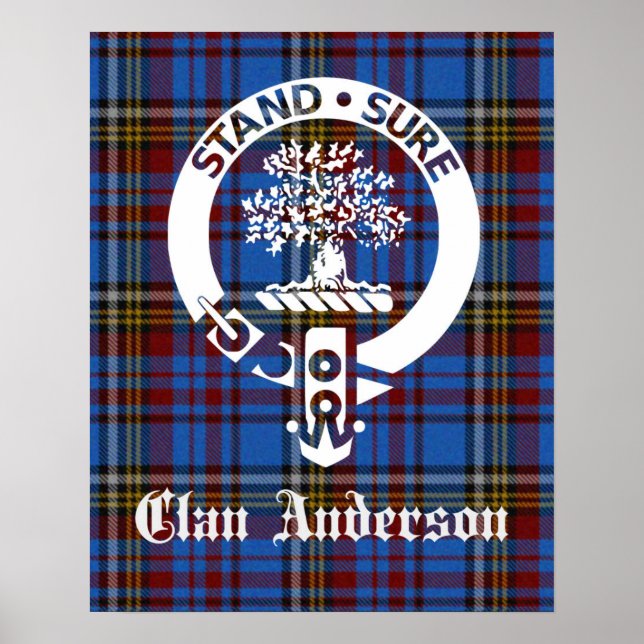 Póster Clan escocés Anderson Escudo y Tartán (Frente)