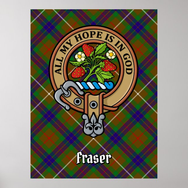 Póster Clan Fraser Escudo sobre la caza de tartán (Frente)
