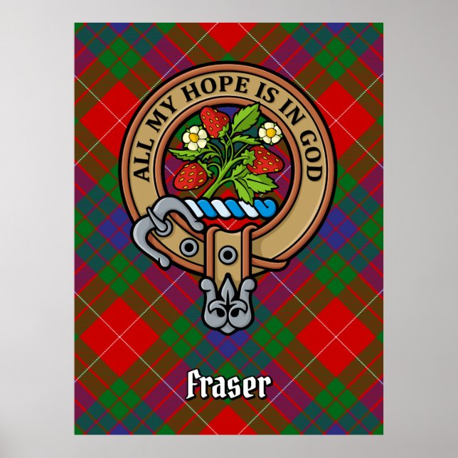 Póster Clan Fraser Escudo sobre Tartán (Frente)
