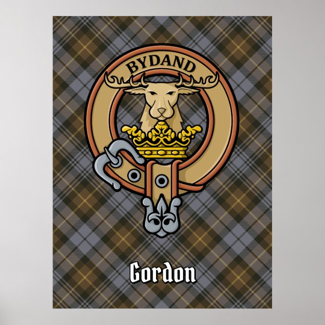 Póster Clan Gordon Escudo sobre el tartán erosionado (Frente)