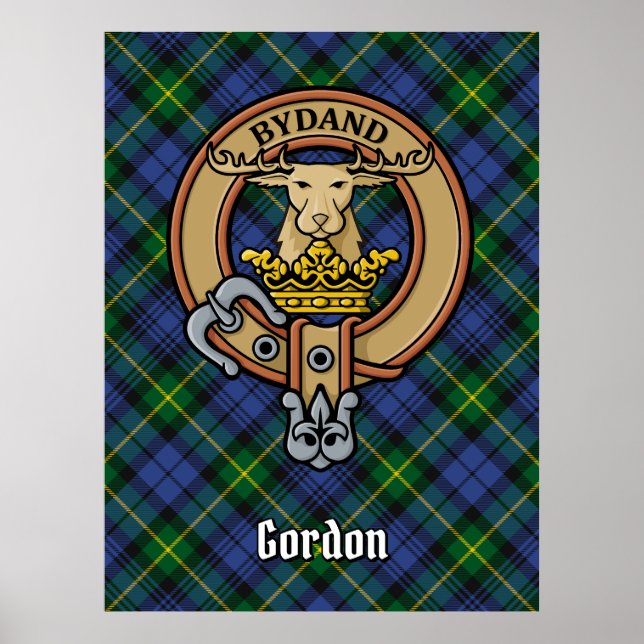 Póster Clan Gordon Escudo sobre Tartán (Frente)
