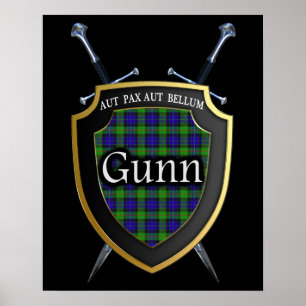 Póster Clan Gunn Tartan Scottish Shield & Swords