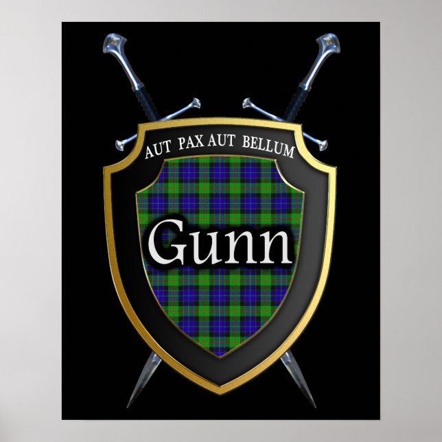 Póster Clan Gunn Tartan Scottish Shield & Swords (Frente)