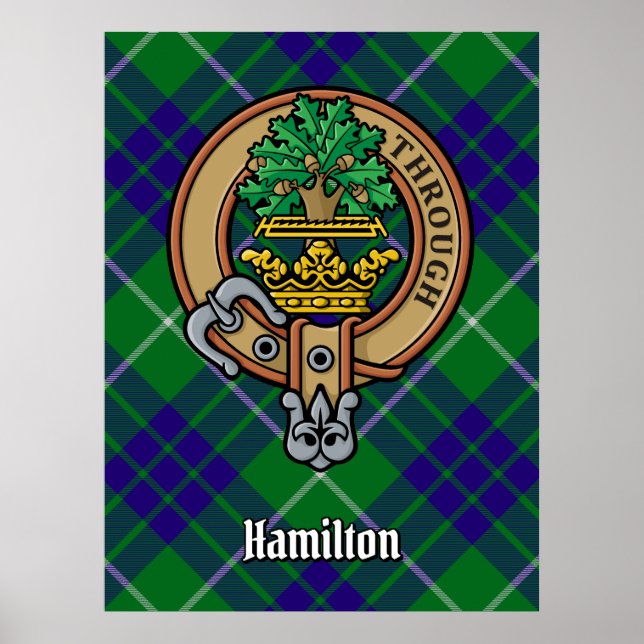 Póster Clan Hamilton Escudo sobre la caza de tartán (Frente)