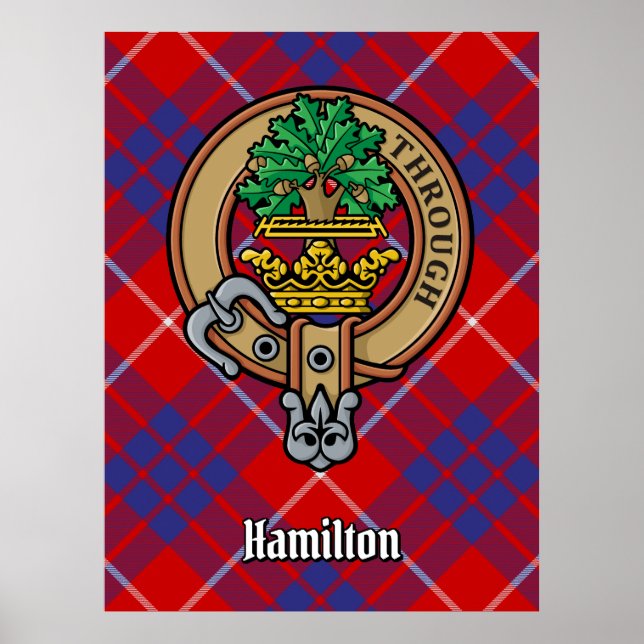 Póster Clan Hamilton Escudo sobre Red Tartán (Frente)