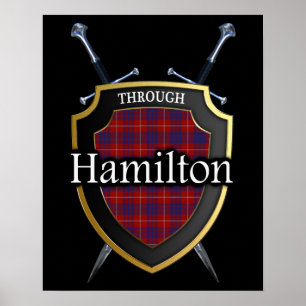 Póster Clan Hamilton Tartan Scottish Shield & Swords
