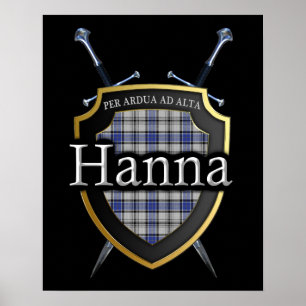 Póster Clan Hanna Hannay Tartan Shield & Swords Print