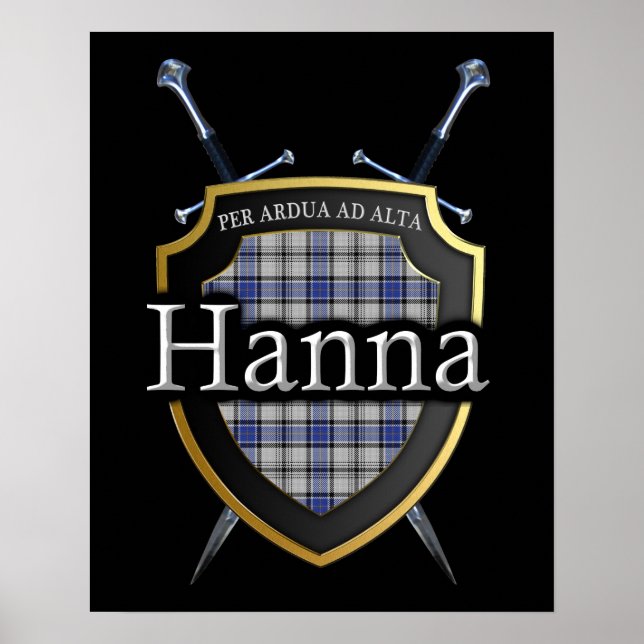 Póster Clan Hanna Hannay Tartan Shield & Swords Print (Frente)