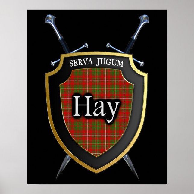 Póster Clan Hay Tartán Escudo escocés y espadas (Frente)