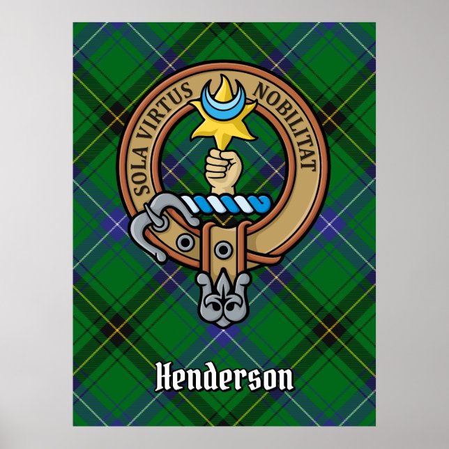 Póster Clan Henderson Escudo sobre Tartán (Frente)