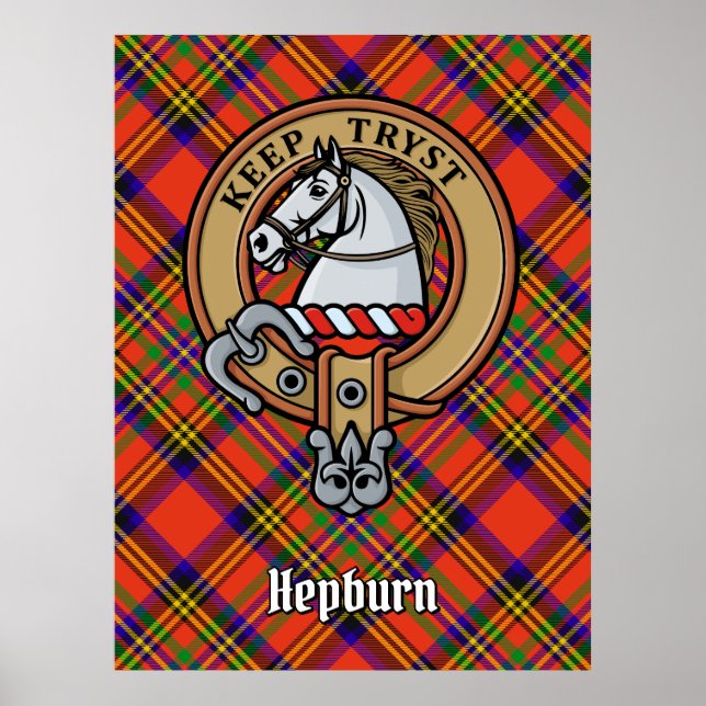Póster Clan Hepburn Escudo sobre Tartán (Frente)