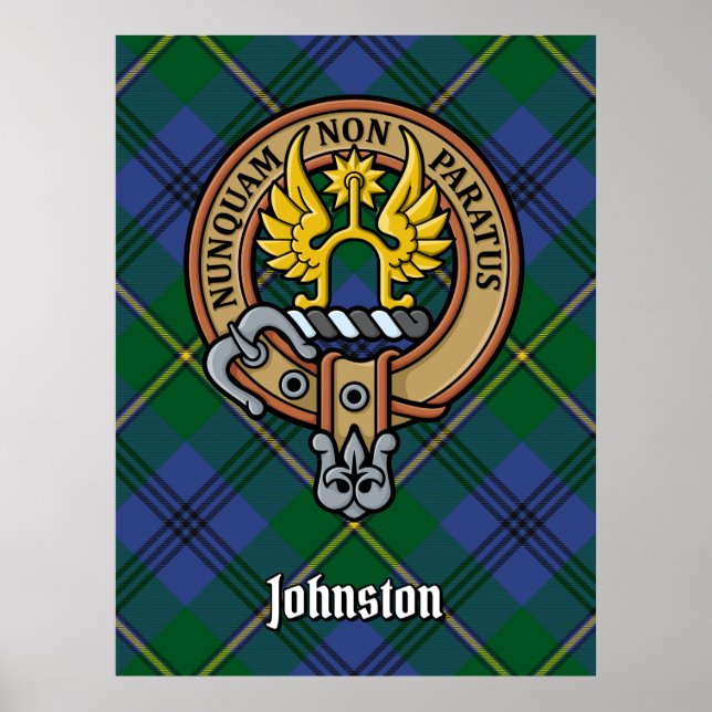 Póster Clan Johnston Escudo sobre Tartán (Frente)