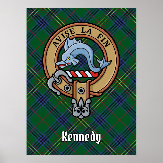 Póster Clan Kennedy Escudo sobre Tartán (Frente)