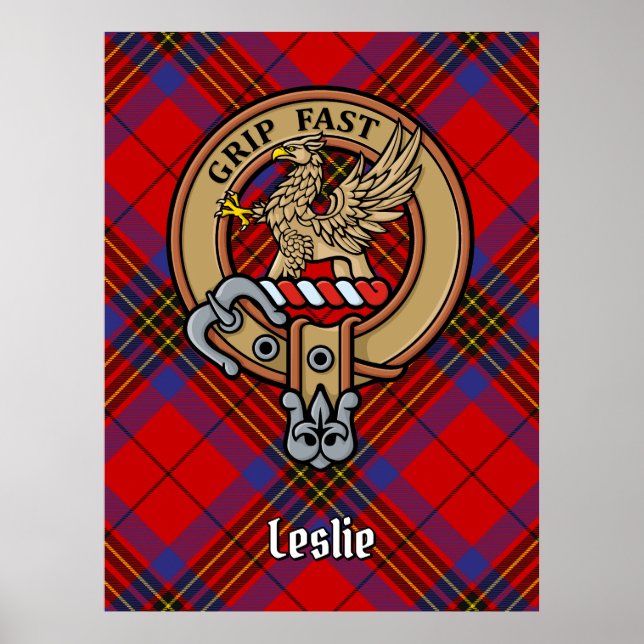 Póster Clan Leslie Escudo sobre Red Tartán (Frente)