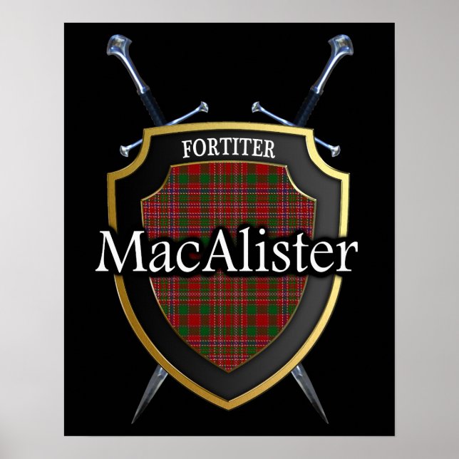 Póster Clan MacAlister Tartan Scottish Shield & Swords (Frente)
