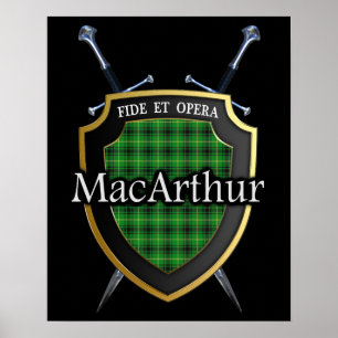 Póster Clan MacArthur Tartan Scottish Shield & Swords
