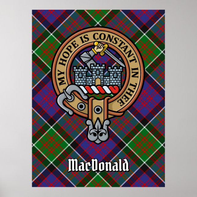 Póster Clan MacDonald de Clanranald Escudo sobre Tartán (Frente)