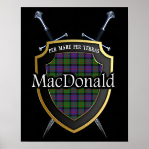 Póster Clan MacDonald Tartan Scottish Shield & Swords