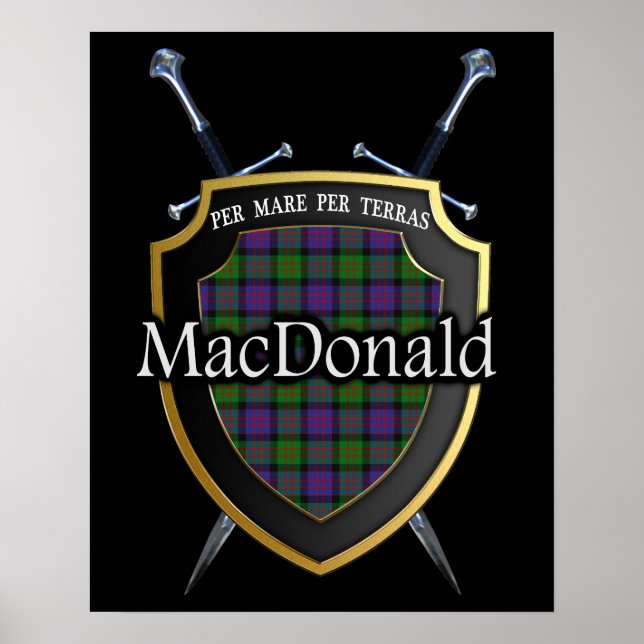Póster Clan MacDonald Tartan Scottish Shield & Swords (Frente)