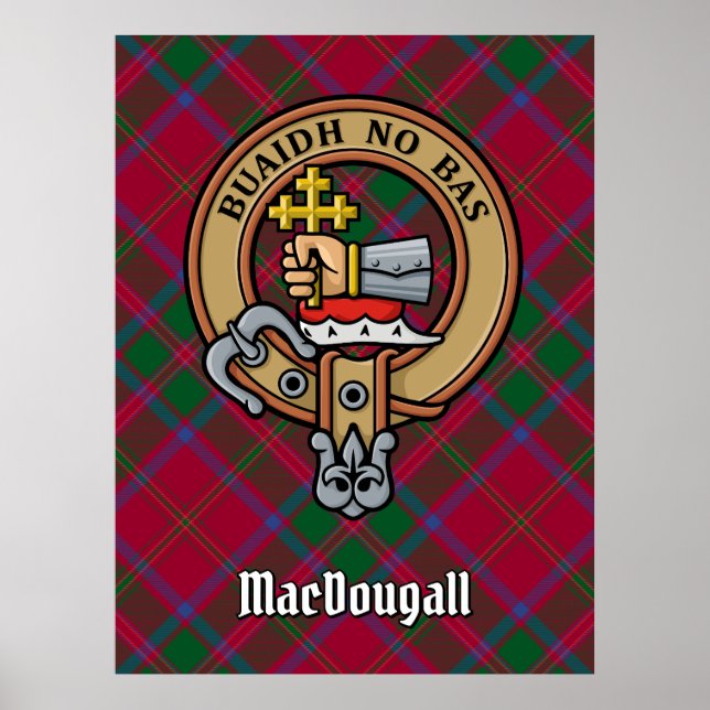 Póster Clan MacDougall Escudo sobre Tartán (Frente)