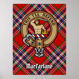 Póster Clan MacFarlane Escudo sobre Red Tartán