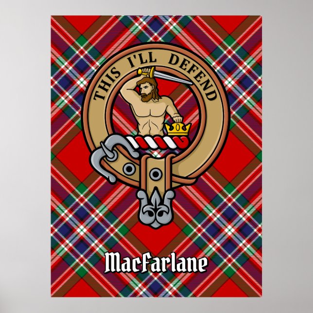 Póster Clan MacFarlane Escudo sobre Red Tartán (Frente)