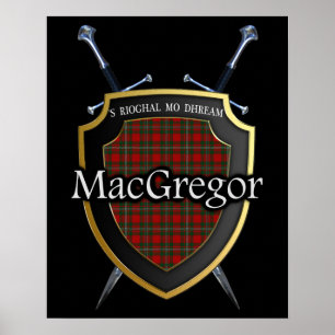 Póster Clan MacGregor Tartan Scottish Shield & Swords