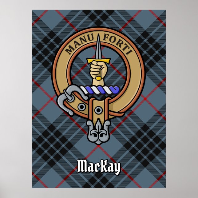 Póster Clan MacKay Escudo sobre Blue Tartán (Frente)