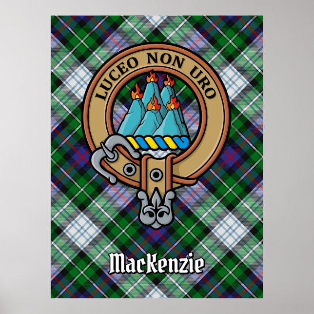 Póster Clan MacKenzie Escudo sobre el vestido Tartán (Frente)