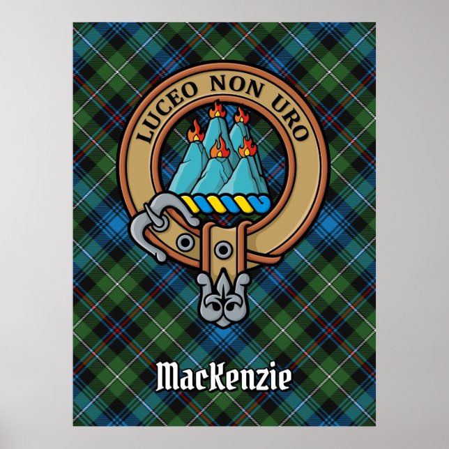 Póster Clan MacKenzie Escudo sobre Tartán (Frente)