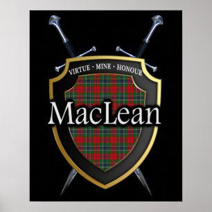 Póster Clan MacLean Tartan Scottish Shield & Swords