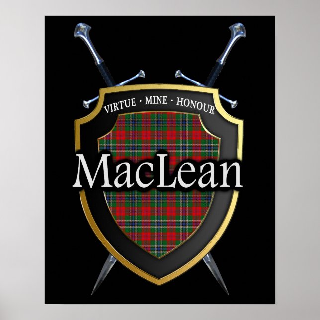 Póster Clan MacLean Tartan Scottish Shield & Swords (Frente)
