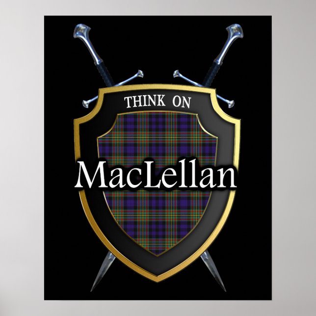 Póster Clan MacLellan Tartan Scottish Shield & Swords (Frente)