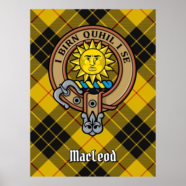 Póster Clan MacLeod de Lewis Escudo sobre Tartán (Frente)