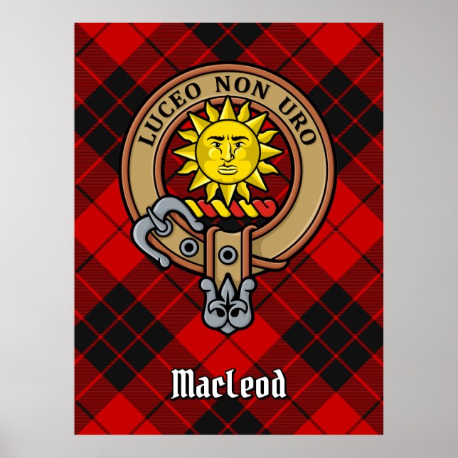 Póster Clan MacLeod de Raasay Escudo sobre Tartán (Frente)