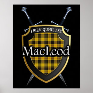 Póster Clan MacLeod Tartan Scottish Shield & Swords