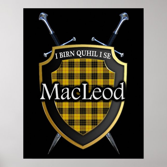 Póster Clan MacLeod Tartan Scottish Shield & Swords (Frente)